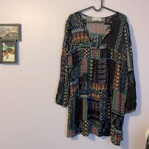Tinley Boho Patchwork Paisley Floral Crinkle Rayon Tunic Dress size M